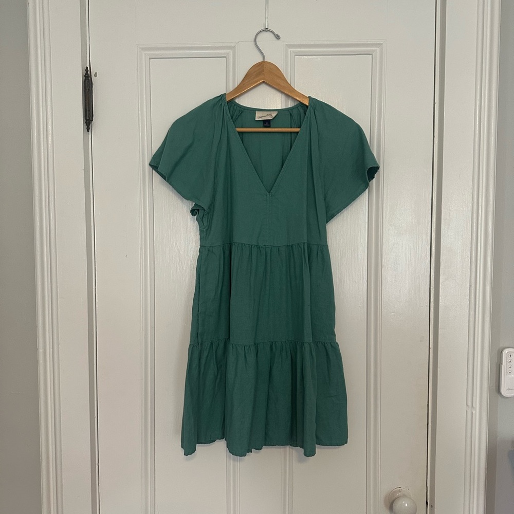 Green V-Neck Tiered Dress